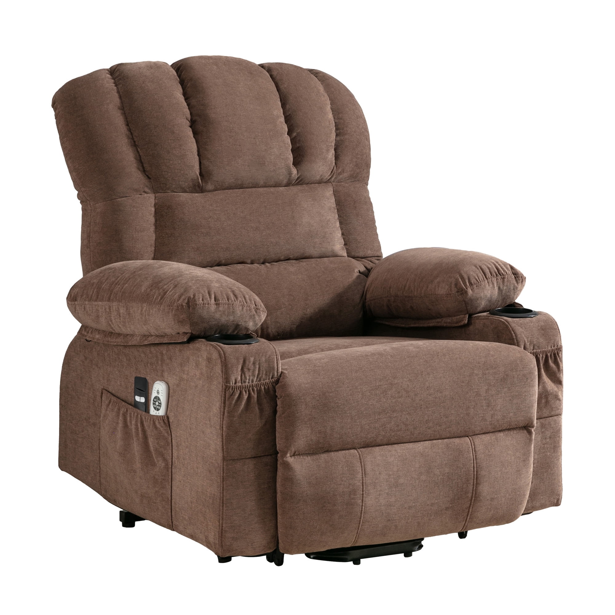 Segmart Power Lift Recliner Chair for Elderly with Massage & Heat, 350lbs Capacity, Soft Linen Fabric, Remote Control, USB Port, Brown – Electric Lounge Chair for Living Room