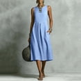 thumbnail image 5 of Zpzdpjkx Women's Solid Sleeveless Cotton Linen Midi Dress Round Neck Casual A-Line Summer Dress with Pockets, 5 of 8