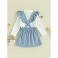 thumbnail image 4 of Suealasg Kids Girl 2 Piece Skirt Outfit Little Girls Solid Color Turtleneck Tops and Corduroy Suspender Skirt Set 1T 2T 3T 4T 5T Toddler Girls Fall Cute Clothes, 4 of 9