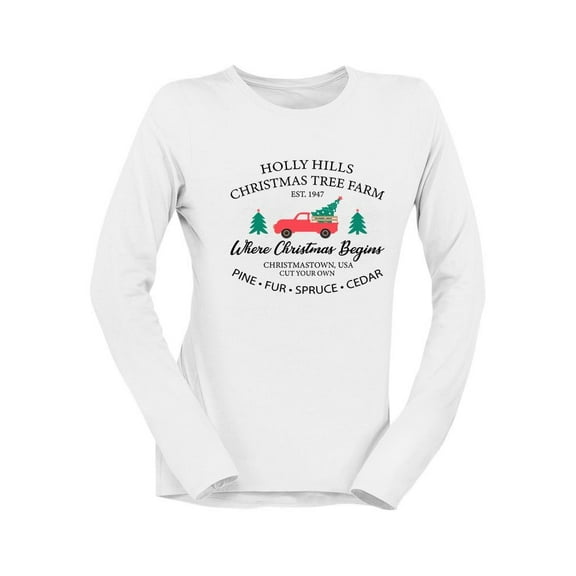Vintage Christmas Tree Truck Women's Long Sleeve