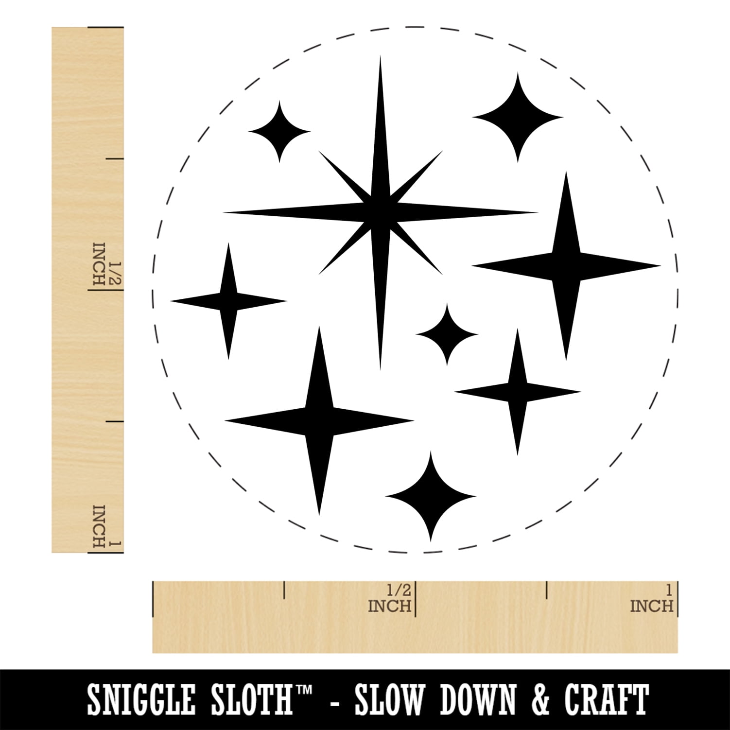 Retro Vintage Four Pointed Stars Self-Inking Rubber Stamp Ink Stamper - Black Ink - Medium 1 Inch
