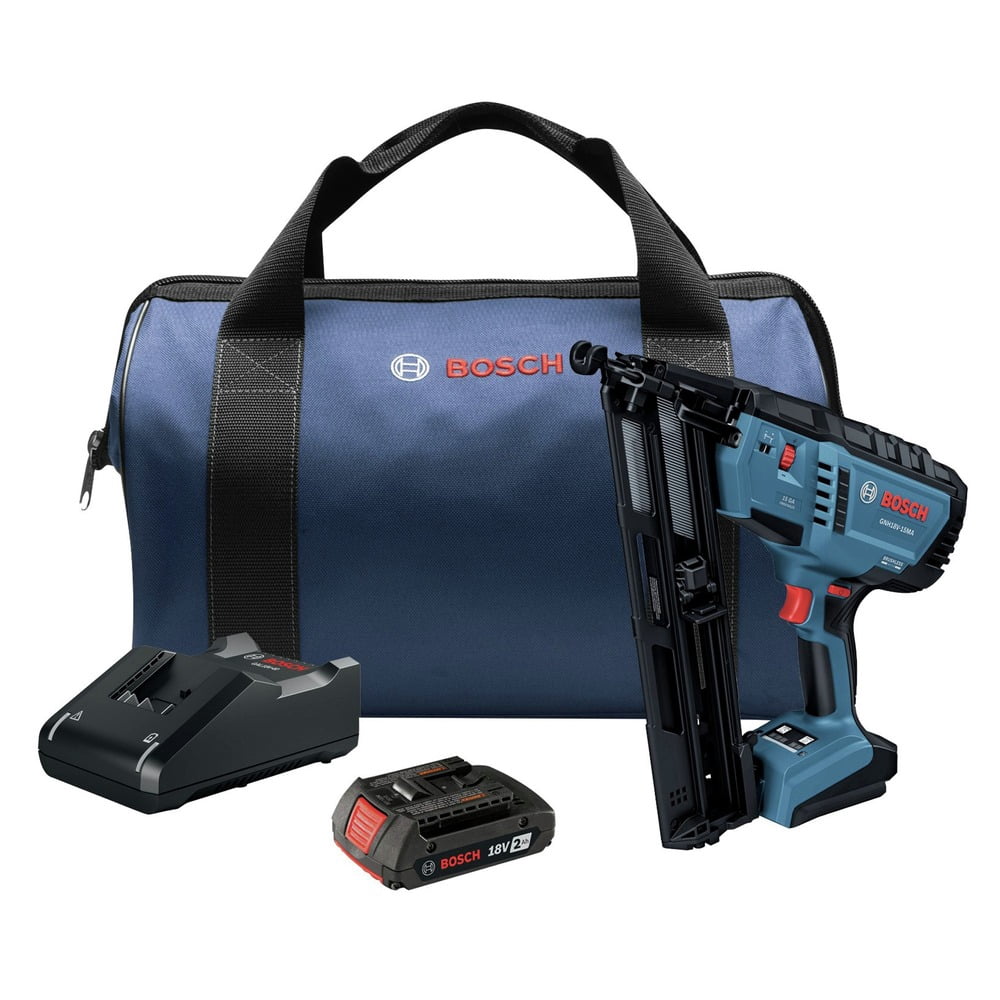 Restored Bosch GNH18V-15MAB12-RT 18V Lithium-Ion Brushless 15-Gauge Cordless Angled Finish Nailer Kit (2 Ah) (Refurbished)