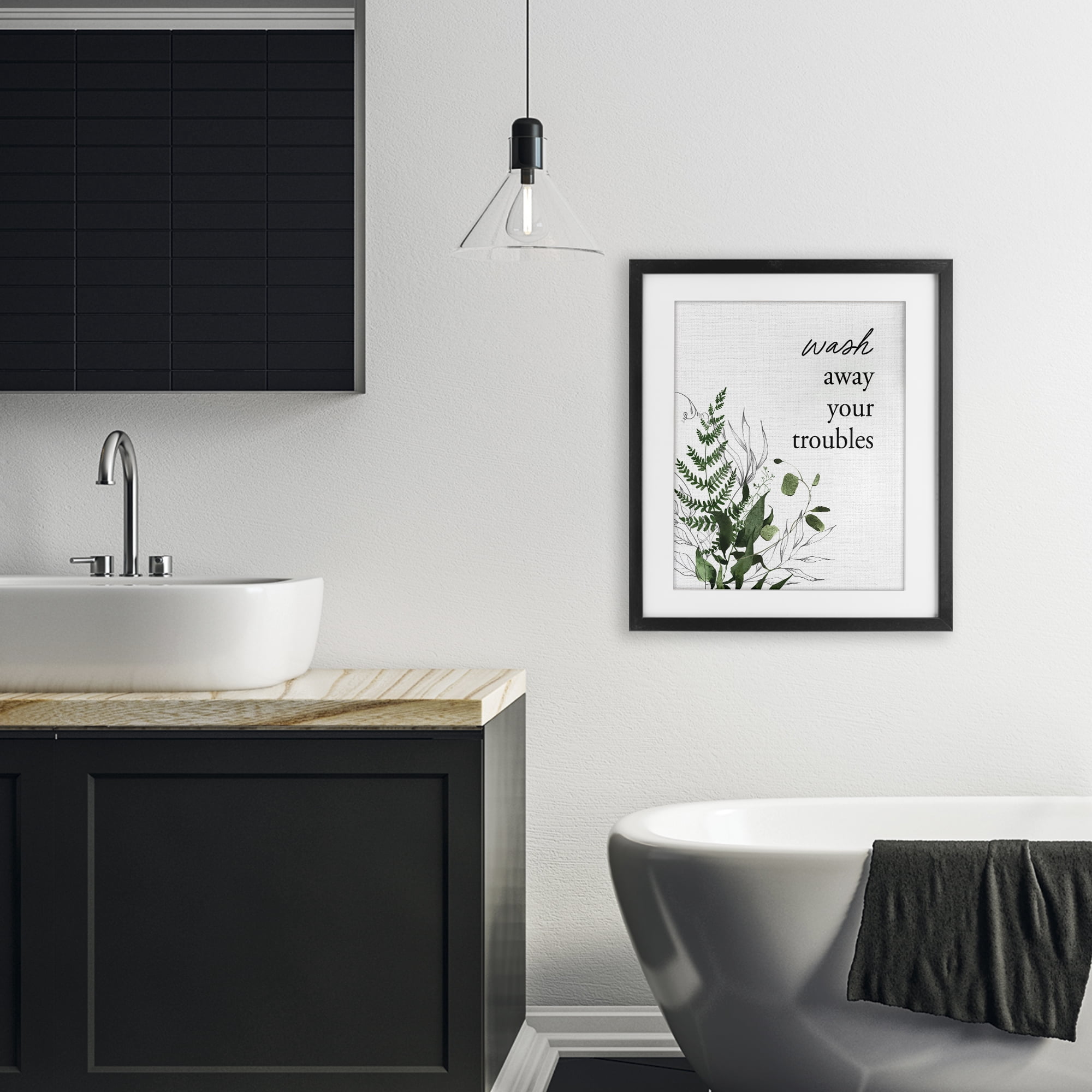 Forest Foliage Wash Away Black Framed Print Under Glass, design by Lettered and Lined