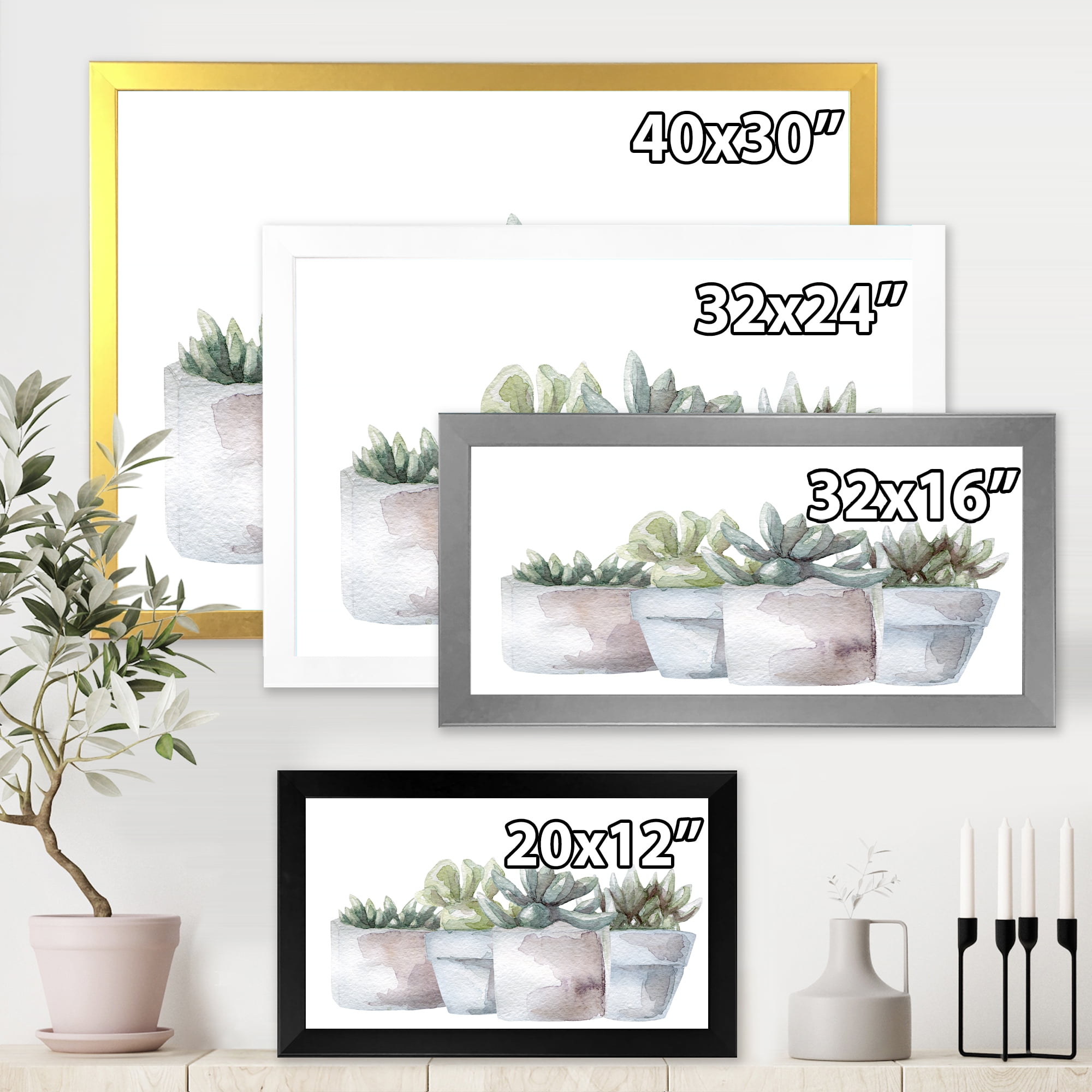 Designart 'Succulent and Cactus House Plants III' Farmhouse Framed Art Print
