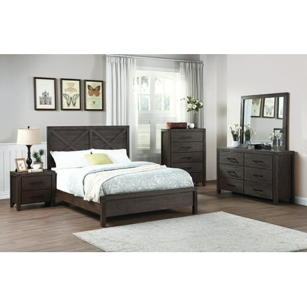 4pc Bedroom Furniture Modern Contemporary Solid wood Queen Size Bed Dresser Mirror Nightstand Unique HB Bed.