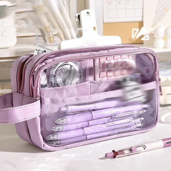 Transparent Multi-Layer Pencil Case High Capacity Pen Holder Bag Desk Organizer