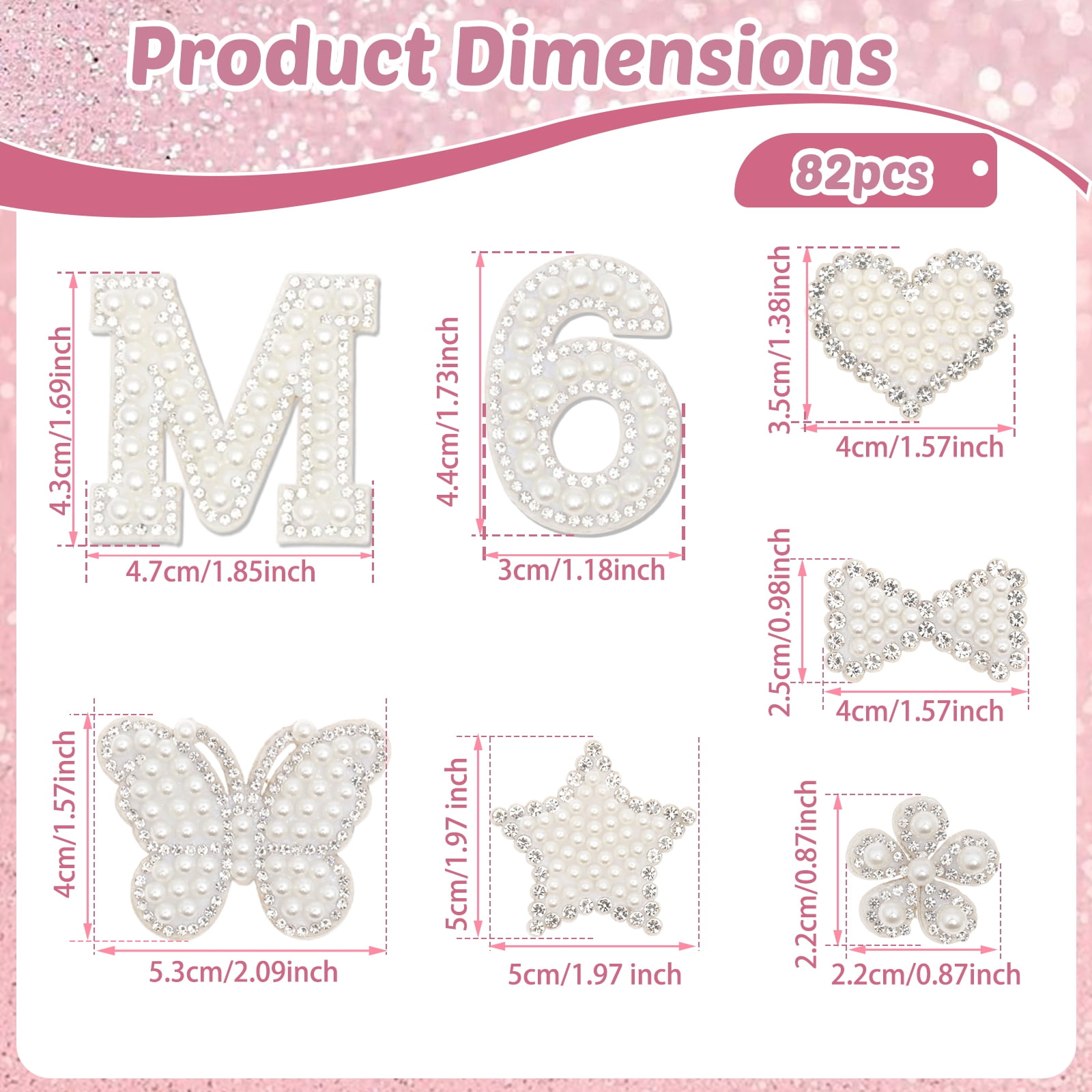 Threns 82Pcs Self Adhesive Imitation Pearl Letter Patches A-Z Number Patch 0-9 Glitter Letter Patches Imitation Rhinestone Applique for DIY Clothes Bags Shoes
