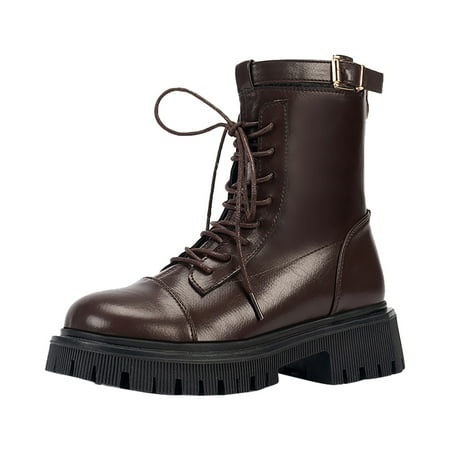 

GWAABD Ankle Boots for Women Dressy Fashion Women Solid Color Autumn Thick Sole Square Heels Lace Up Short Booties Round toe Shoes