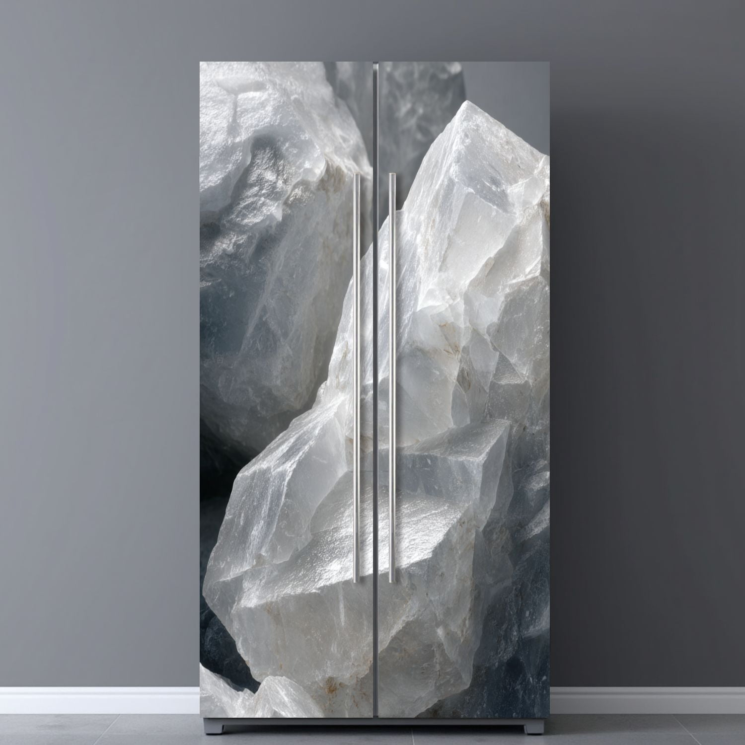 Self Adhesive Vinyl Refrigerator Wrap Set waves grey agate structure abstract nature Door Mural Removable Fridge Sticker Peel and Stick&nbsp;Full Door Cover Decal Kitchen Bar Decor