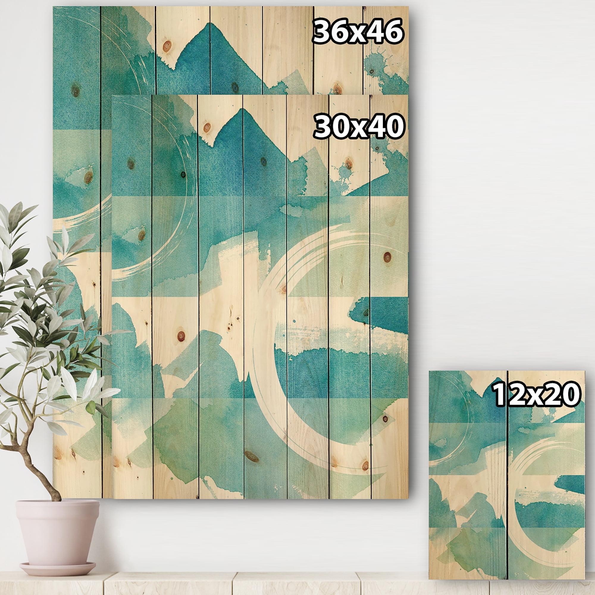 Designart 'Coastal watercolors II' Transitional Print on Natural Pine Wood
