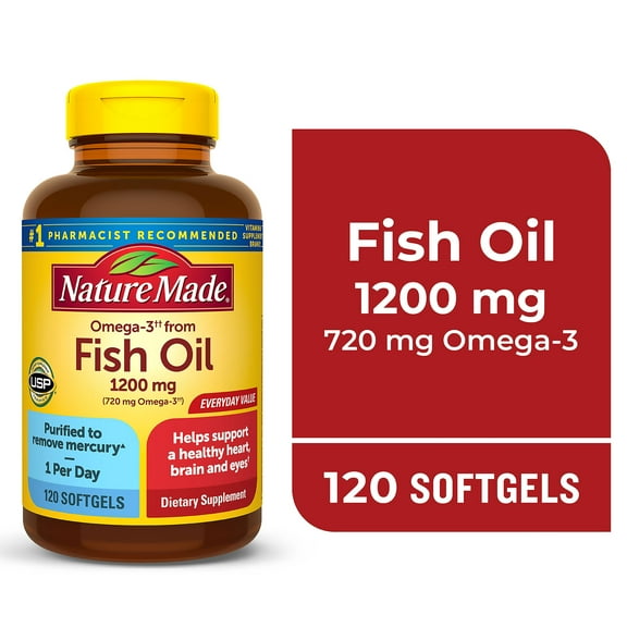 Nature Made Omega 3 Fish Oil 1200mg One per Day Softgels, Fish Oil Supplements, 120 Count