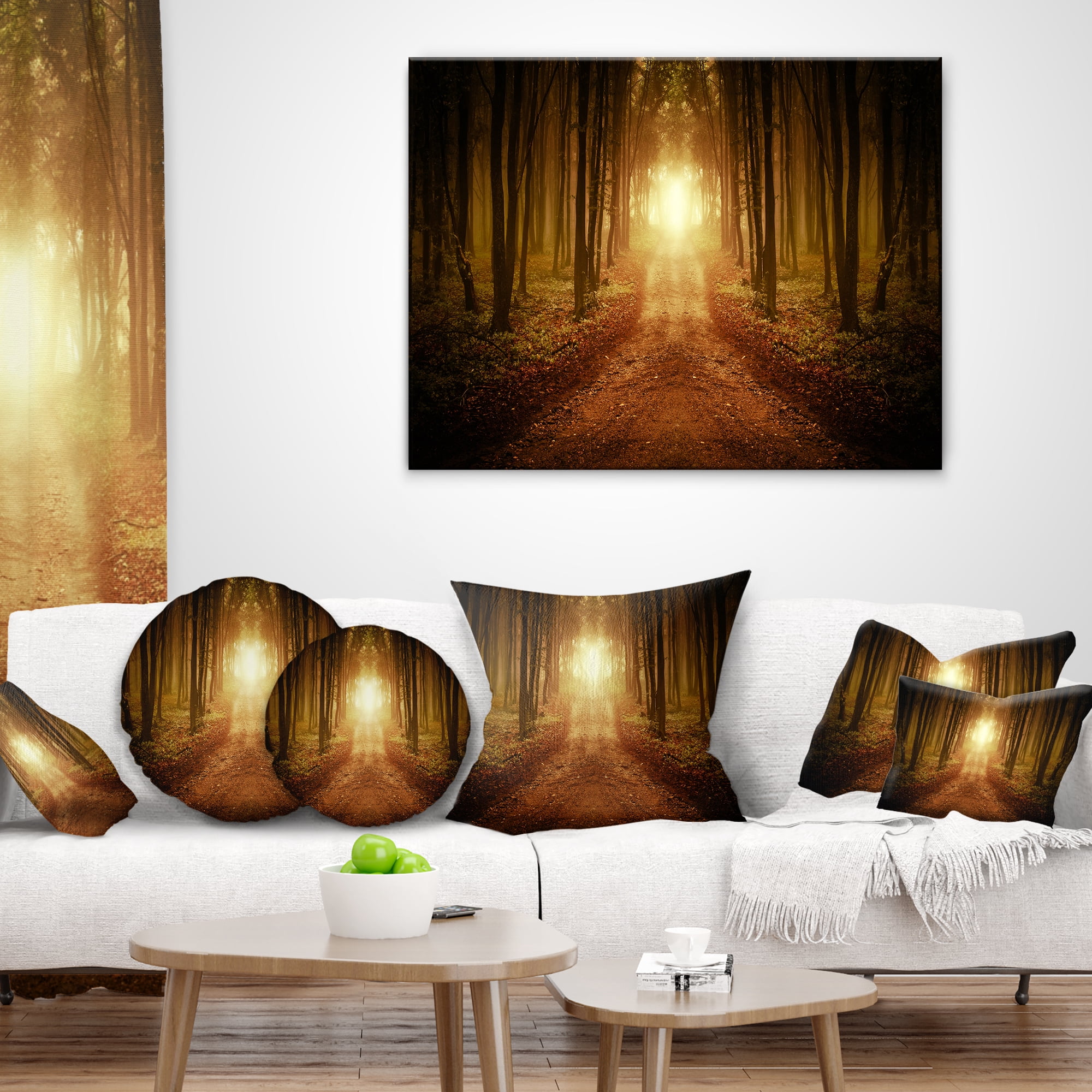 Designart Road in Symmetrical Forest - Landscape Photography Throw Pillow - 12x20