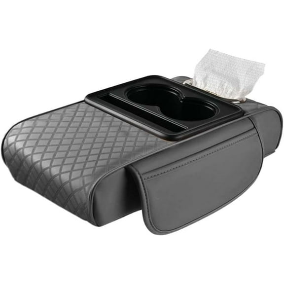 Universal car armrest, leather car cushion, multifunctional PU leather armrest box cushion, 5-in-1 center console cover with cup holder Gray(Z)
