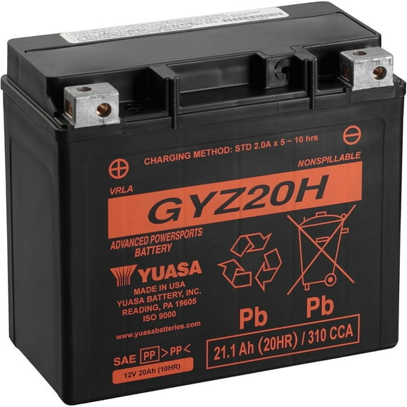 Yuasa YUAM72RGH GYZ20H Factory Activated GYZ H Series AGM Battery
