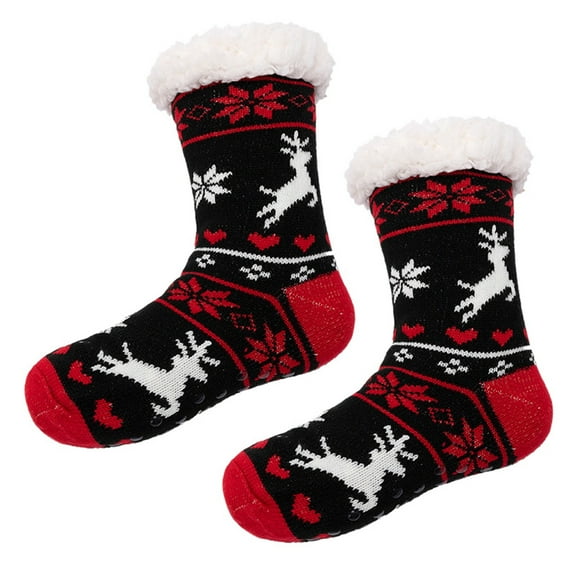Winter Warm Socks Winter Thickened Velvet Unisex Long Christmas Cartoon Deer Floor Socks Winter Warm Socks