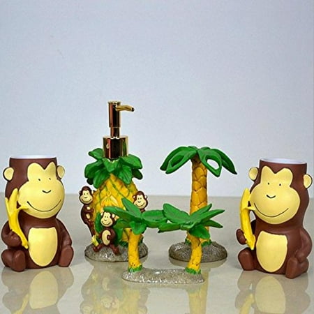 AM 5 Piece Bath Set, Lovely Monkey and Tree 5 Piece Bath Ensemble, Quality