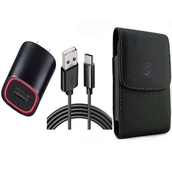 Home Charger & Case Belt Clip for iPhone 15 Pro Max - 2.4A USB Cable TYPE-C 6ft and Leather Holster Cover Pouch A3Z for iPhone 15 Pro Max (6.7")