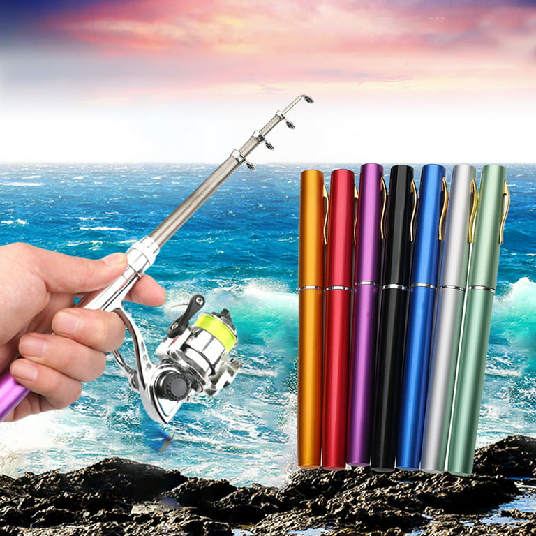 Pen Fishing Rod Reel Combo Set Premium Mini Pocket Collapsible Fishing Pole Kit Telescopic Fishing Rod + Spinning Reel, Size: 20.5, Black
