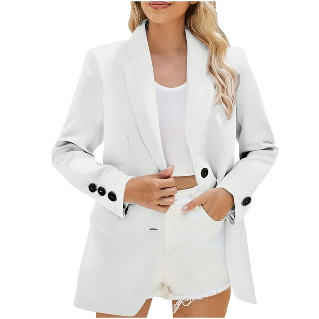 Wdfiry Womens Dressy Blazer for Work Casual Oversized Fall Long Sleeve Jackets Plus Size Lapel Button Business Coats with Pockets