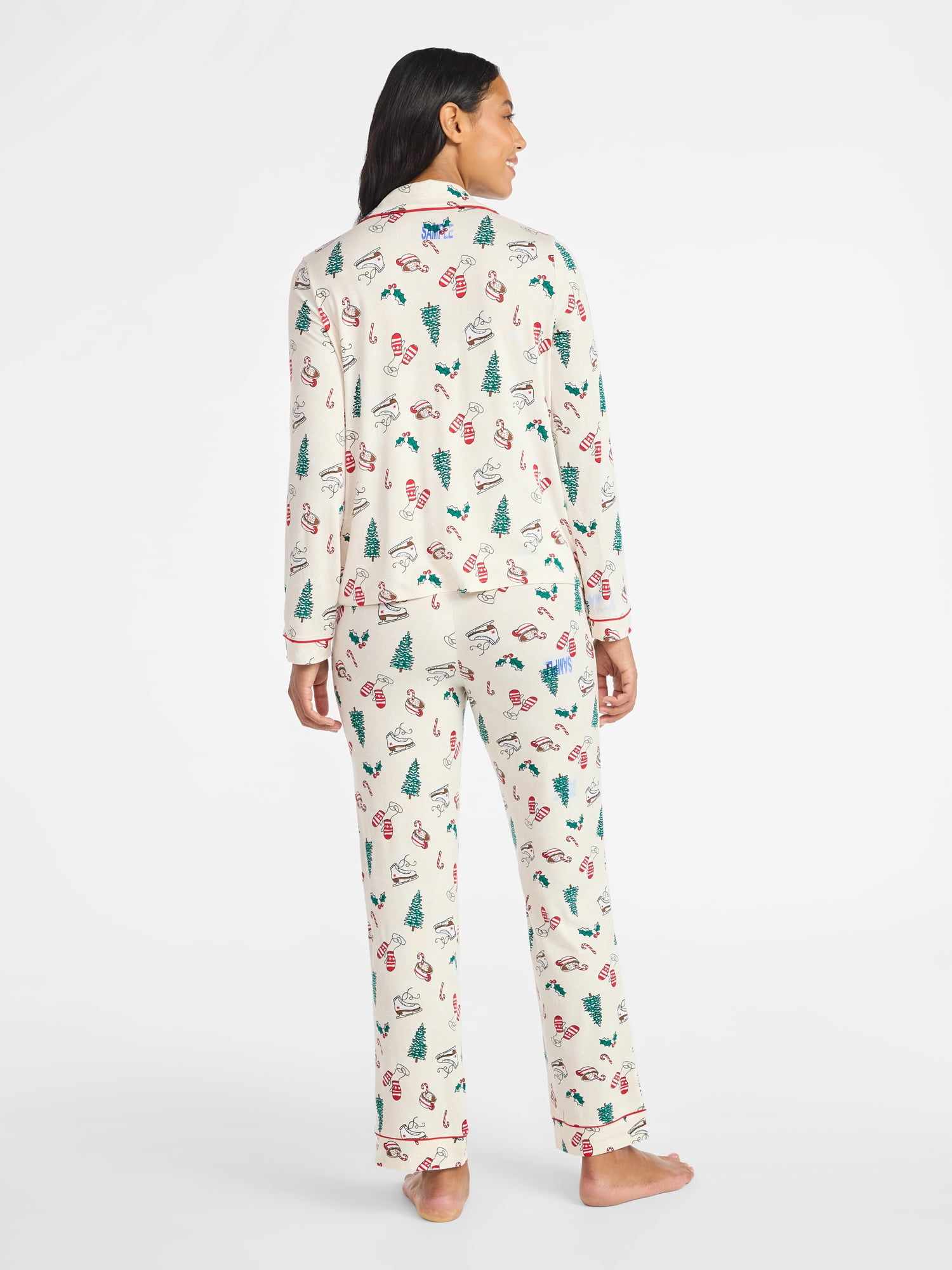 Derek Heart Women's Holiday Notch Collar Top and Pants Pajama Set, 2-Piece, Sizes S-XL