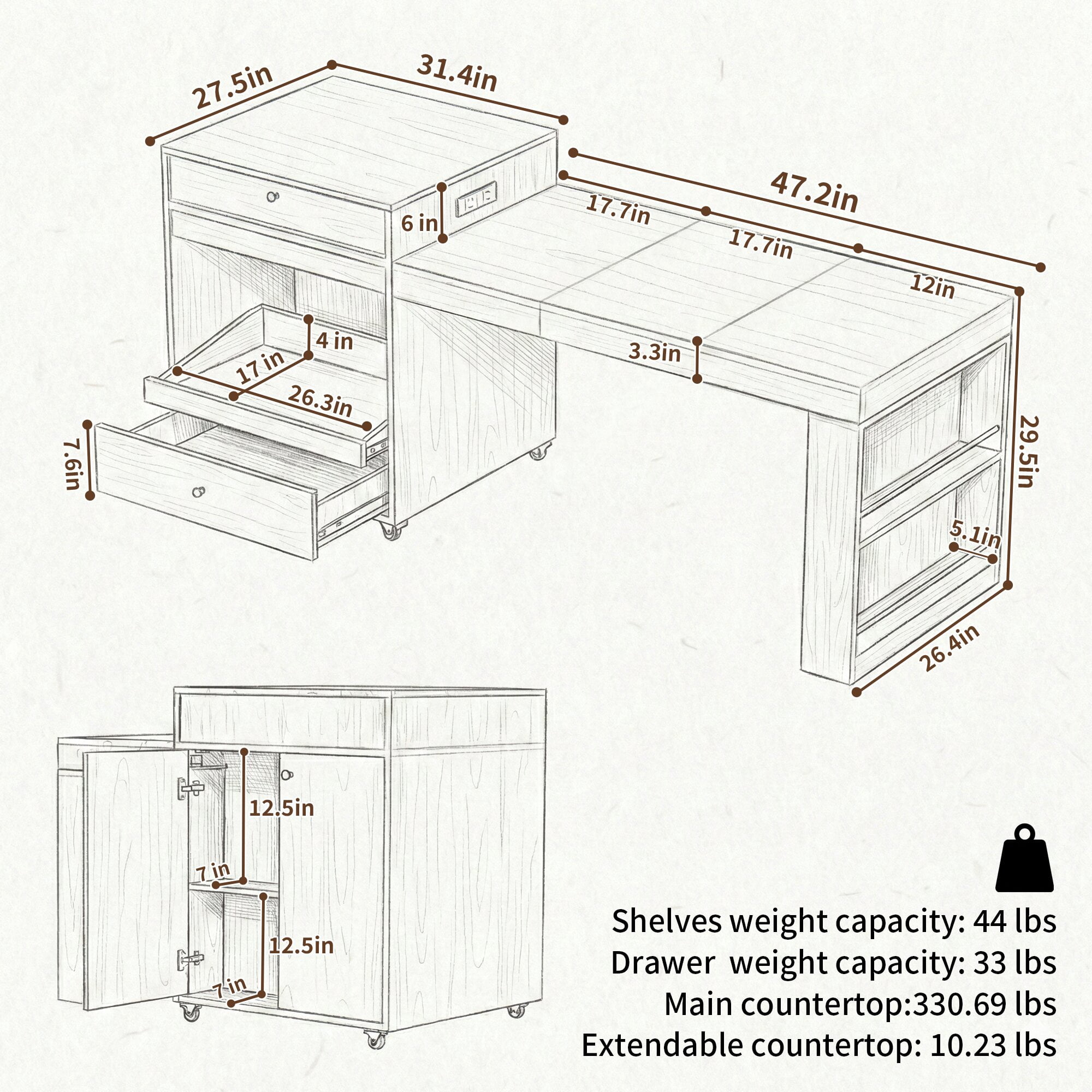 Mintazer 78.8'' Power Outlet Rolling Kitchen Island with 3-Stage Extendable Dining Table for 6-8, Kitchen Storage Cabinet with 2 Drawers and 3 Spice Rack for Pantry, Kithen, Dining Room, White