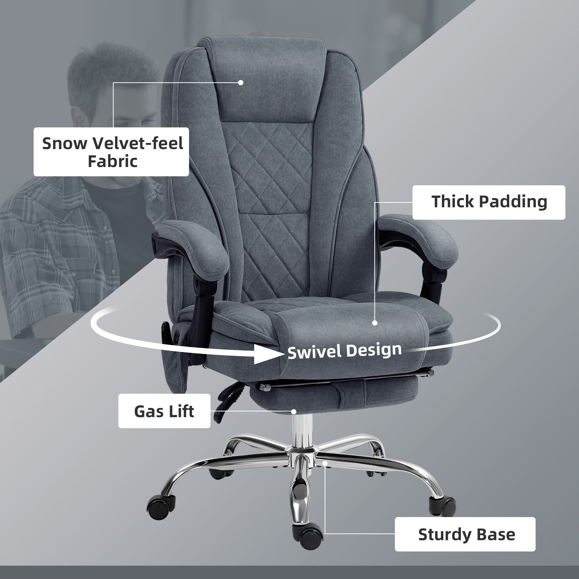 Vinsetto Executive Massage Office Chair, Heated Computer Desk Chair with Adjustable Height and Footrest, Charcoal Gray