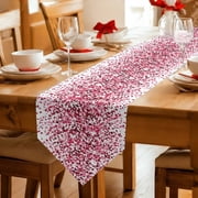 Happy Valentine's Day Table Runner Linen Burlap Table Runner 36 Inches Small Dispersion Pink Red Love Hearts Dresser Scarves for Kitchen Island Coffee Dining Room Party Holiday Decoration 13x36