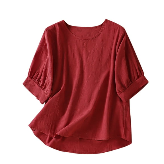 3/4 Sleeve Shirts for Lady Women's 3/4 Sleeve Cotton Shirts, Crewneck Gauze Tunic Blouse, Summer Lightweight Loose Casual Vintage Tops XL