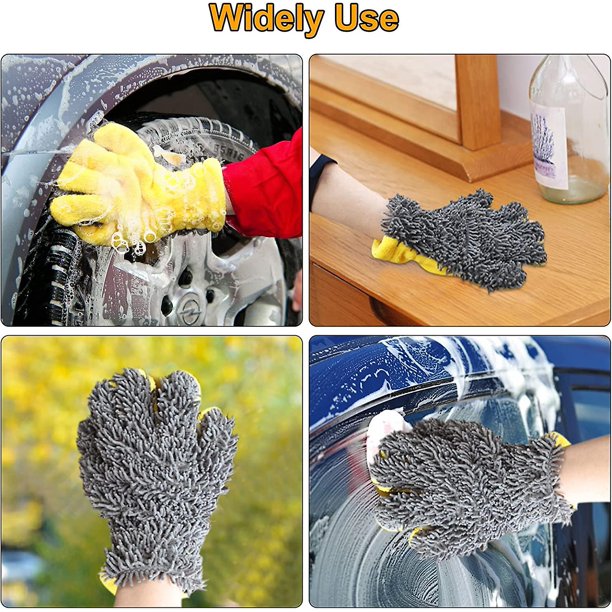 Manopla de lavado de autos con forma de 5 dedos, guantes de manopla de lavado de microfibra de doble cara, manopla de limpieza de autos de chenilla antiarañazos súper absorbente con Elasti LingWen 8390615219525