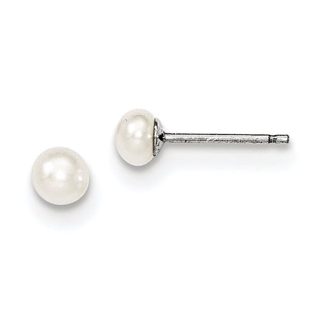 Primal Silver Sterling Silver White 4-4.5mm Freshwater Cultured Pearl Post Earrings