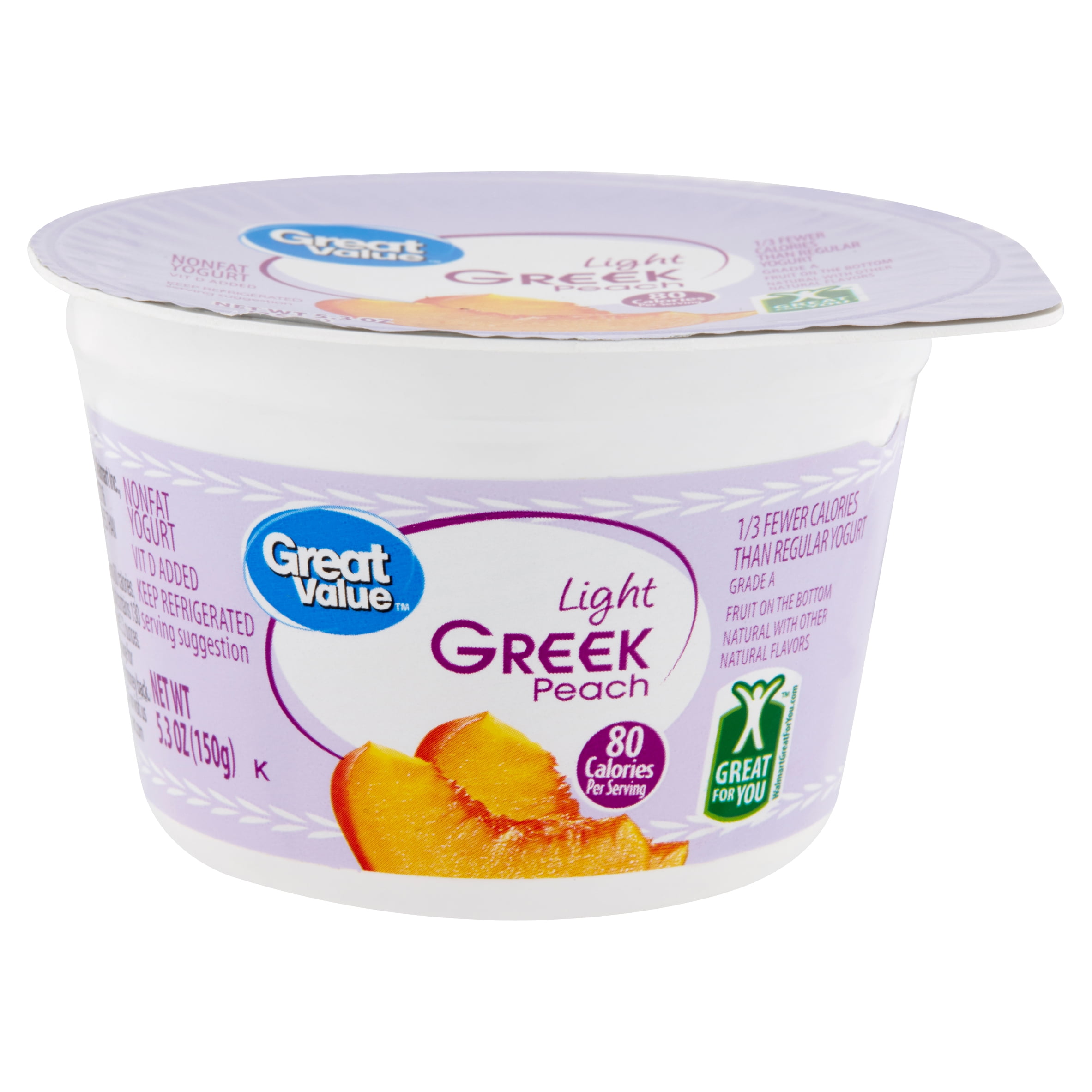 Great Value Light Greek Peach Nonfat Yogurt, 5.3 oz