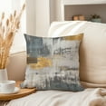 thumbnail image 3 of Ethan Taylor Abstract Throw Pillow Soft Cushion Cover 'Dreams Paint Brush Strokes Modern' Transitional Pattern Decorative Square Accent Pillow Case, 18x18 Inches, Gray, Gold, 3 of 5