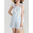 thumbnail image 5 of Musuos Womens Causal Loose Summer Outfits Stripe/Plaid Ruffles Straps Sleeveless Tank Tops and Elastic Waist Shorts 2 Pieces Clothes Set, 5 of 9
