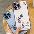 thumbnail image 2 of Cute Diamond Case Compatible with iPhone 14 Pro 6.1 inch, Soft Bling Glitter Rhinestone Rose Flower Plating Cover with Camera Lens Protection Clear Back Cases for Women Girls(Purple), 2 of 12