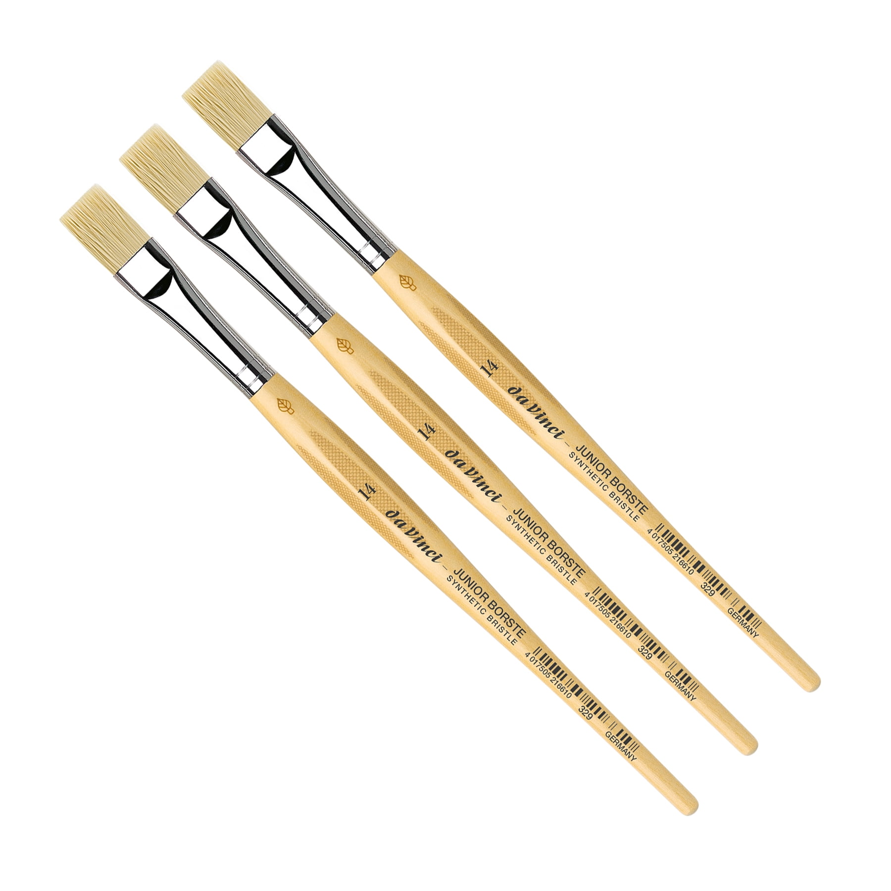da Vinci JUNIOR BORSTE Synthetic Student Brush, Synthetic, Tempera, Flat, Series 329, Size 14, Pack of 3