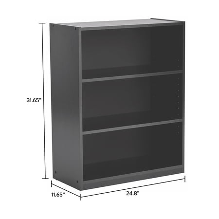 MAINSTAYS 3-SHELF BOOKCASE WITH ADJUSTABLE SHELVES, TRUE BLACK OAK