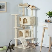 Alden Design 54.5 H Double Condo Cat Tree with Scratching Post Tower, Beige
