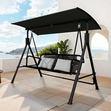Uforic 3-Seater Patio Swing with Adjustable Canopy, Weather-Resistant, Black