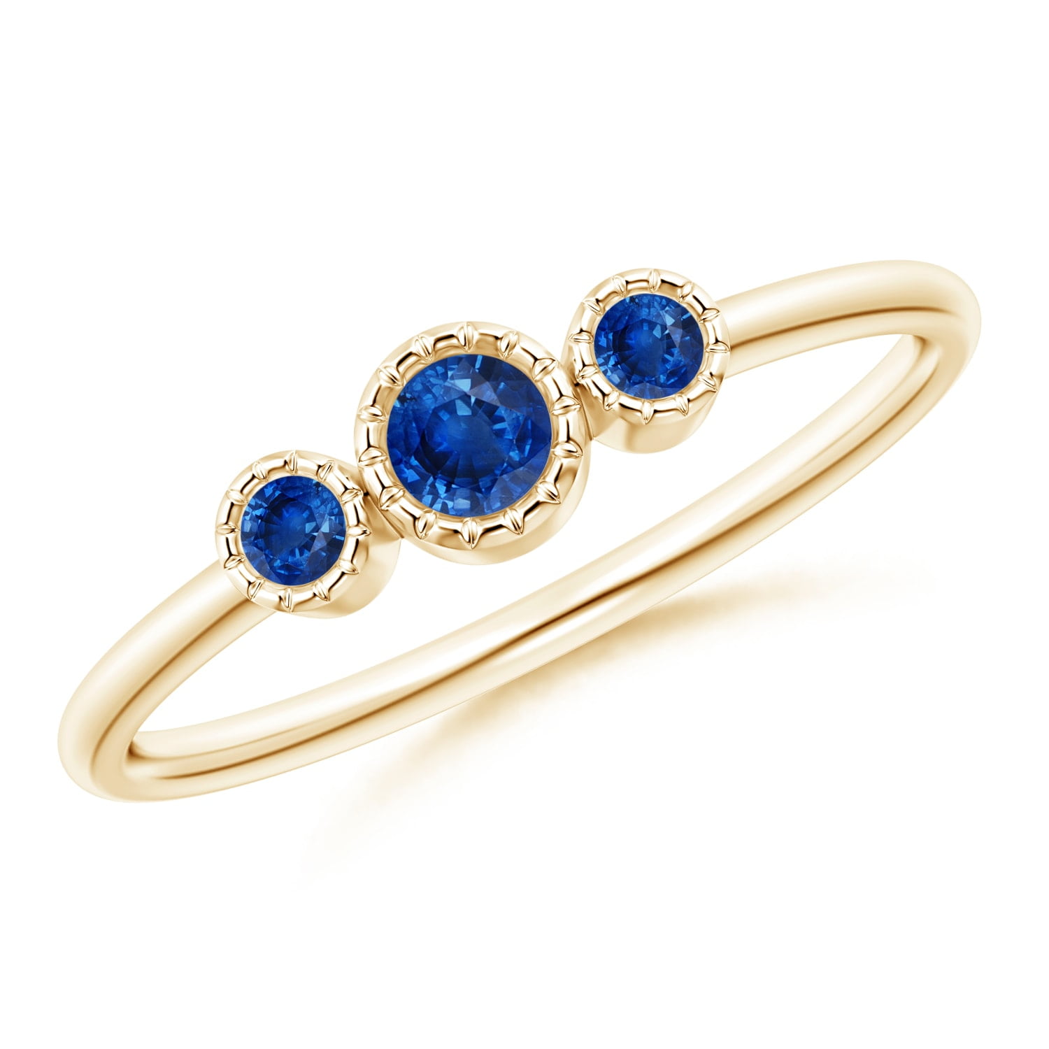 Angara September Birthstone Ring BezelSet Round Sapphire Three
