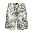 thumbnail image 2 of Men's Pajama Shorts Bottoms with Pockets Soft Lightweight Lounge Sleep Wear Garden with Pagoda and Bridge, 2 of 6
