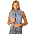 thumbnail image 1 of Unique Bargains Women's Turn Down Collar Button Denim Washed Vest, 1 of 6