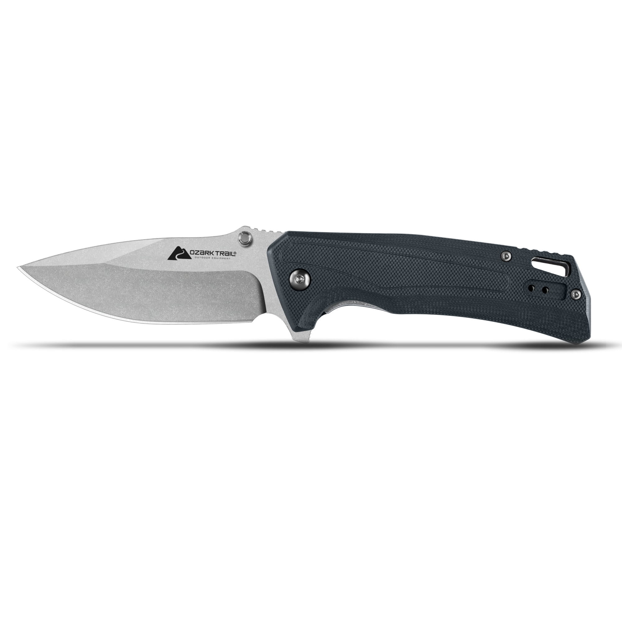 Ozark Trail 8 inch Folding Knife with D2 Steel Stonewashed Blade G10 Handle Reversible Clip