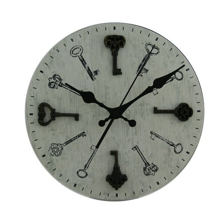 Distressed White Round Antique Keys Wood Wall Clock Com