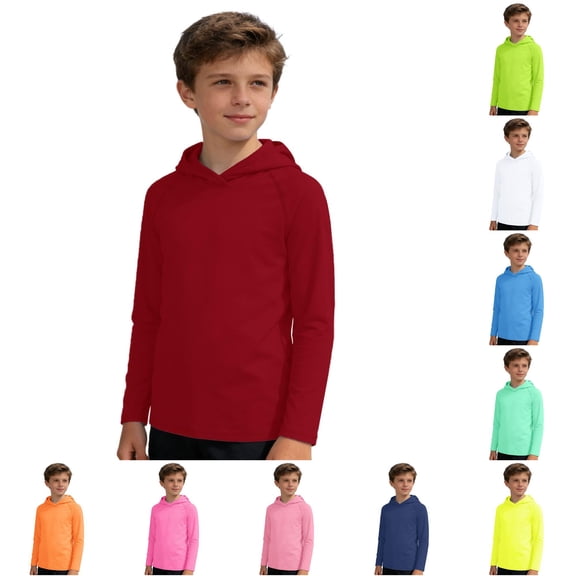 Gunia Sun Shirts For Little Boy Kids Rash Guard Hooded Fishing Shirt Lightweight Outdoor Hoodie Shirt Summer Girls Long Sleeve Casual Activewear T Shirts For Boys Brick Red 5-6 Years