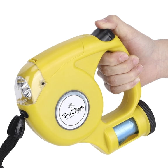 Retractable Dog Leash with Poop Bag Holder and LED Flashlight, 16ft