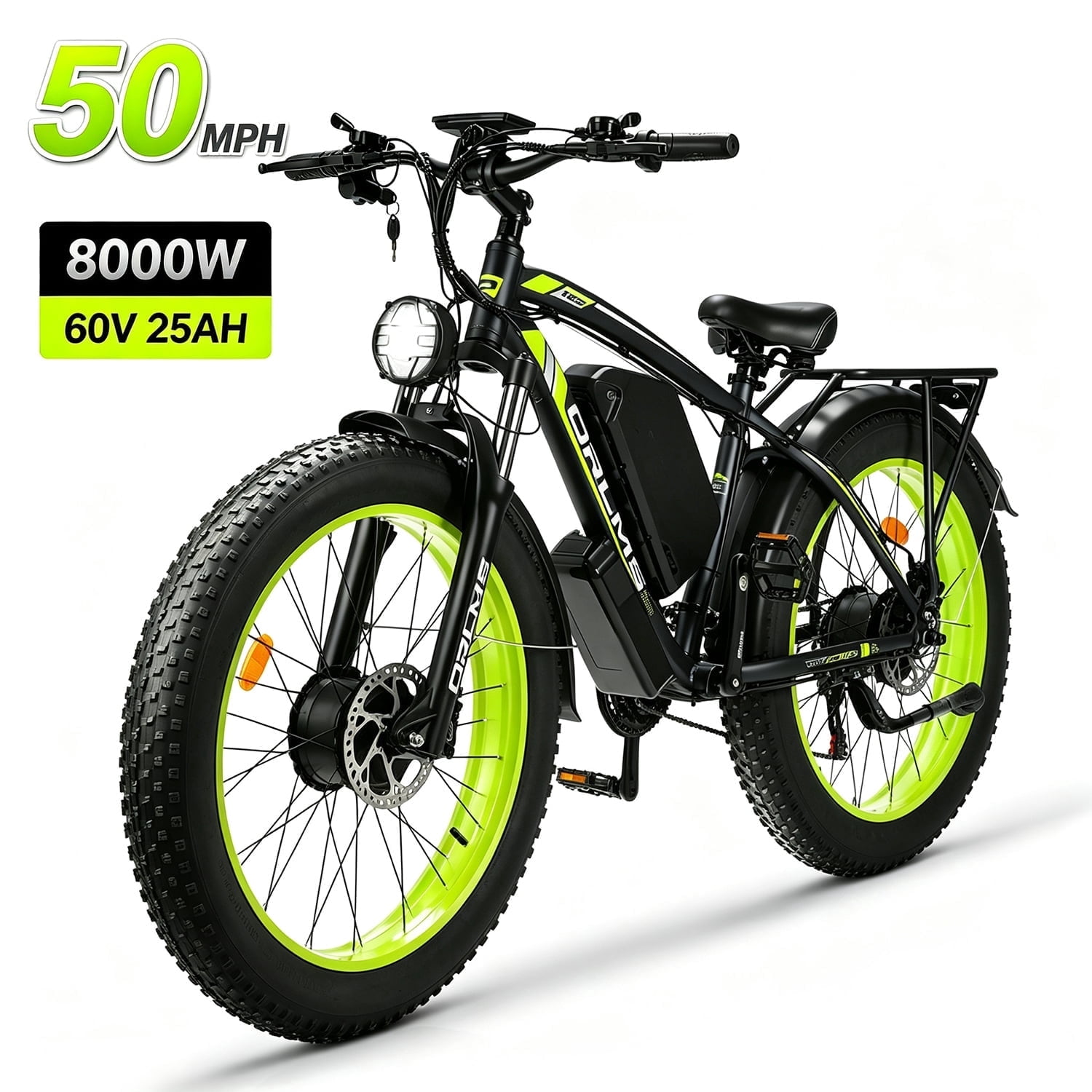 8000W Dual Motor Adult Electric Bike,60V 25Ah Removable Lithium Battery,100 Miles Range,50MPH,26" Fat Tire Off-Road Ebike,Hydraulic Brake,21-Speed,Lockout Suspension,UL2849 Certified