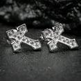 thumbnail image 6 of Mens Women's Channel Set Iced 5A Cz Hip Hop White Gold Plated Rhodium 925 Sterling Silver Screw Back Post Crucifix Ice Out Gothic Cross Earrings, 6 of 6