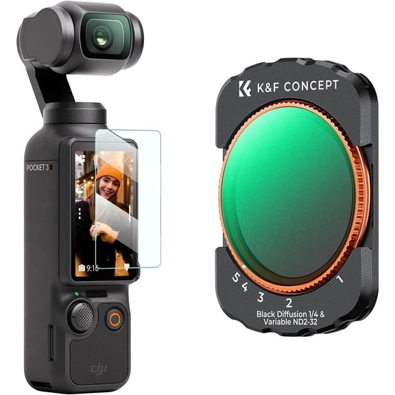 K&F CONCEPT Magnetic Variable Fader ND2-ND32 ND Filter and Black Diffusion 1/4 Filter 2 in 1 for DJI Osmo Pocket 3, Multi-Coated/HD Optical Glass