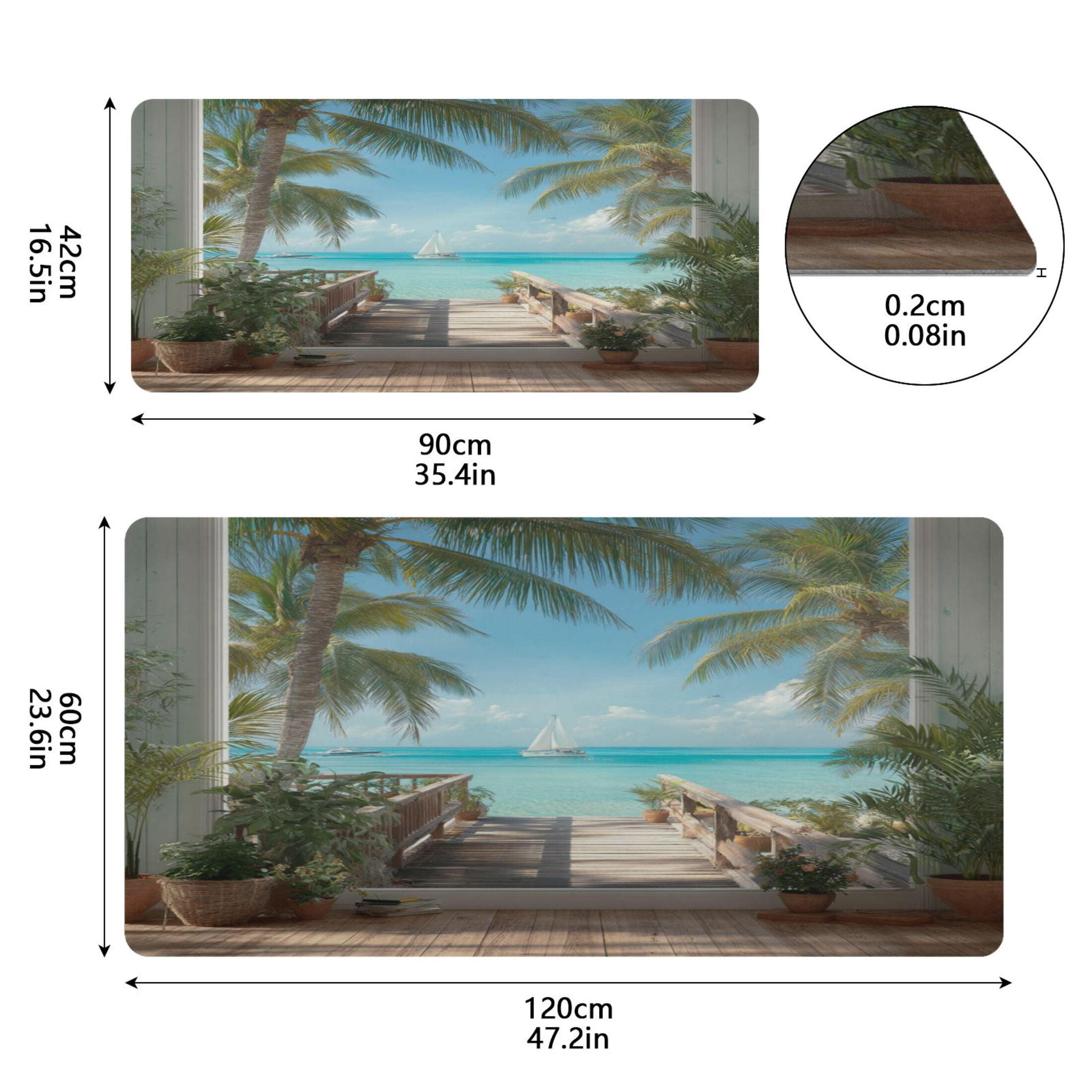 Leather Desk Pad Protector Mouse Pad Laptop Desk Mat Non-Slip Waterproof for Office and Home Giant Golden Whale Palm Trees and Ocean