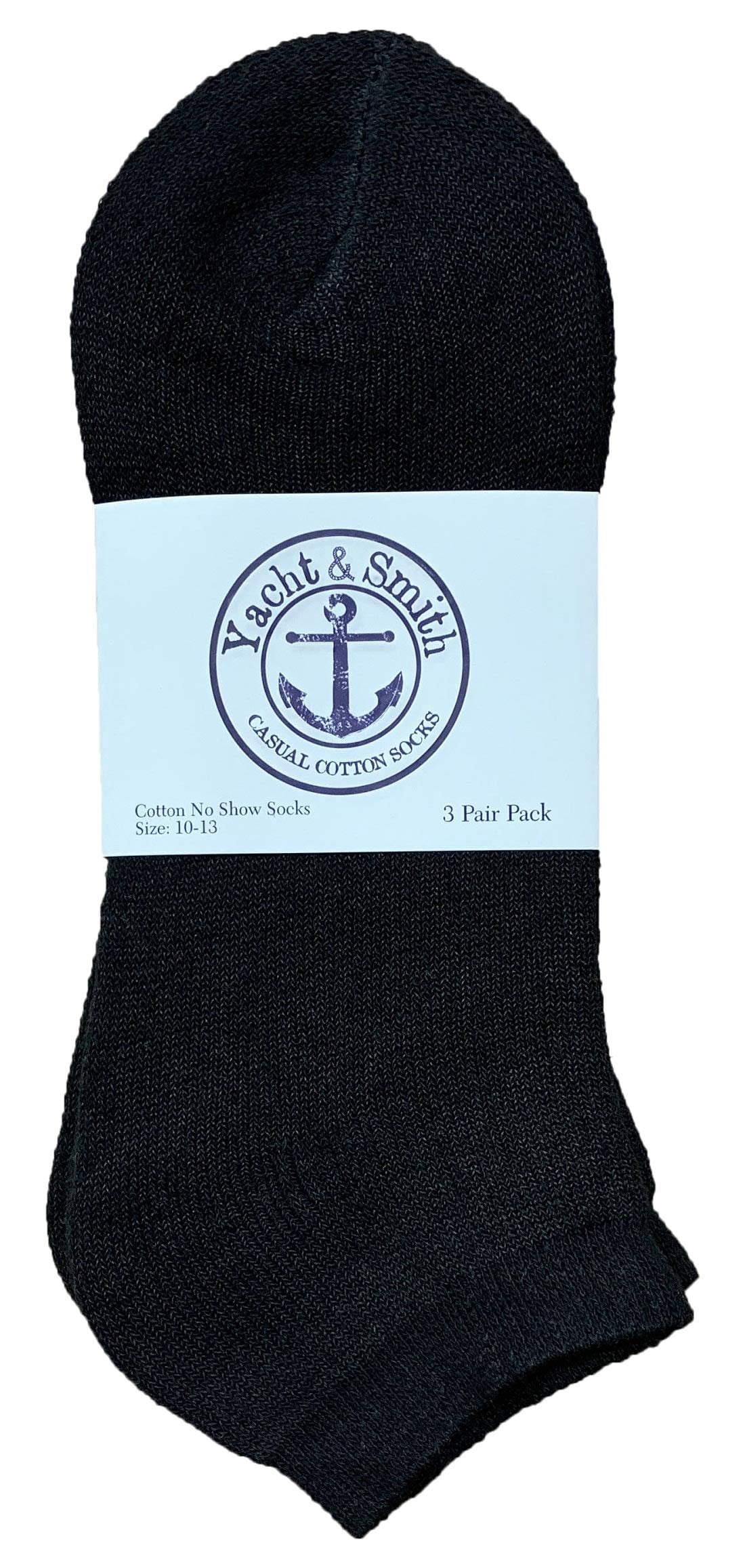24 Pairs Of Yacht & Smith Mens Wholesale Bulk No Show Ankle Socks, Cotton Sport Athletic Socks - Size 10-13 (Black)
